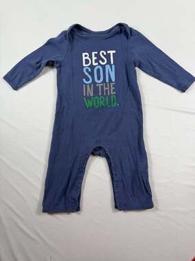 Old Navy Baby Boy Blue Best Son In The World Long Sleeve Romper